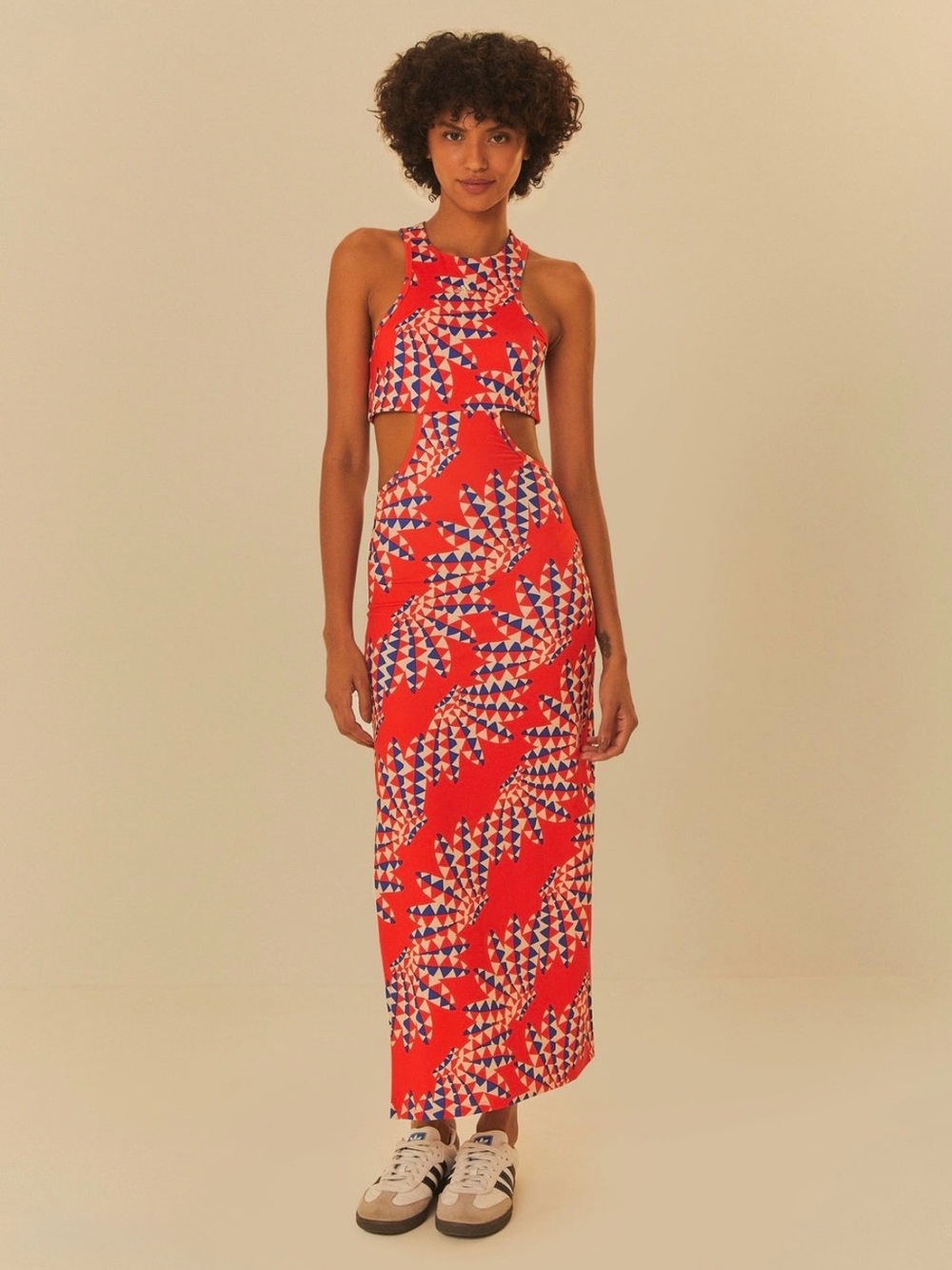 Adidas x FARM Rio Premium Cutout Maxi Dress Red Psychedelic Wave Size L